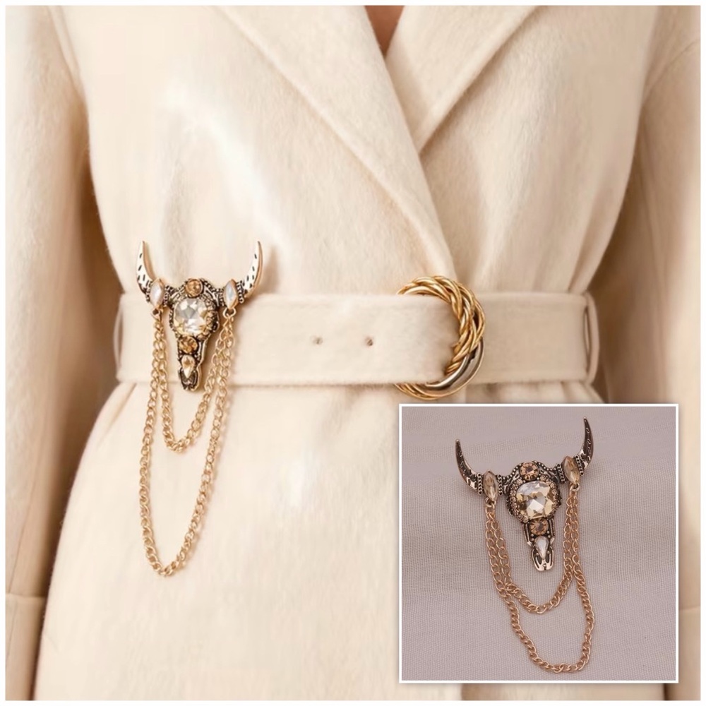Western Brooch Elegant Champagne & Gold longhorn Brooch Cowboy Cowgirl